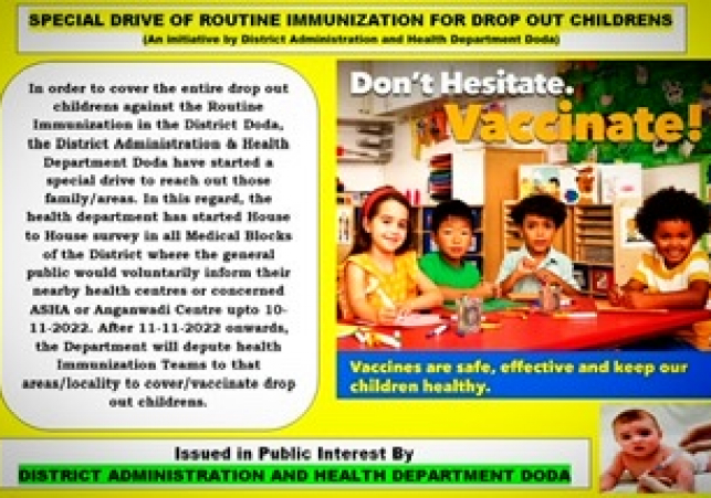 Special Drive of Routine Immunization for Drop Out Childrens 