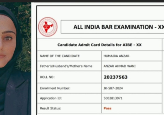 Lolab’s Daughter Shines Nationwide: Humaira Anzar Qualifies All India Bar Examination 