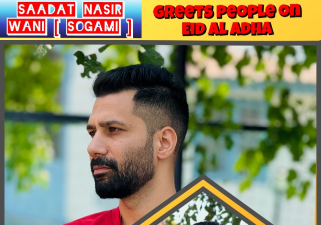 Saadat Nasir Wani (Sogami) greets people on Eid Al Adha
