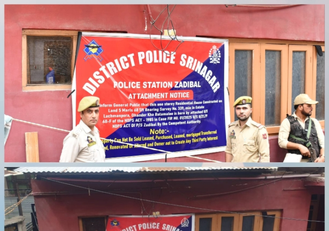 Srinagar Police Continues Crackdown on Drug Peddlers Attaches Property Worth โน50 Lakhs Under the NDPS Act