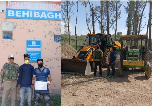 Kulgam Police arrested two persons and seized a tractor and a JCB machine involved in Illegal extraction and transportation of mining minerals