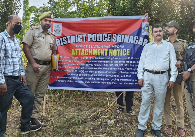 Srinagar Police Attaches Property Worth ₹1 Crore Belonging to Designated Terrorist Operating from Across the Border 